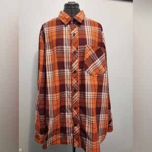 Alaskan Hardgear (Duluth Trading Co.) Orange Brown Button Up Flannel Shirt Sz XL